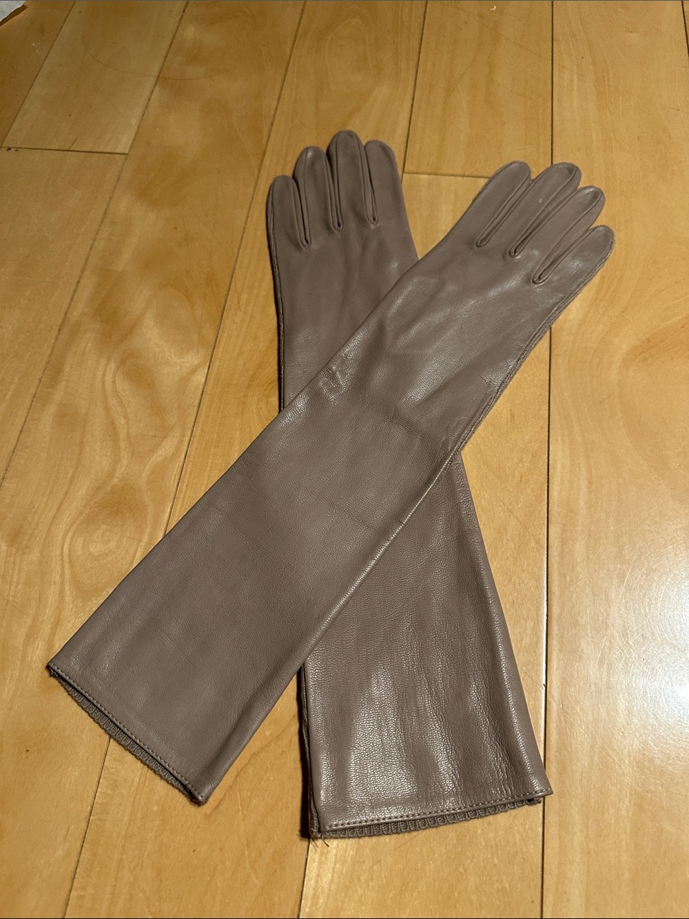 Long Leather Gloves - Taupe Brown
